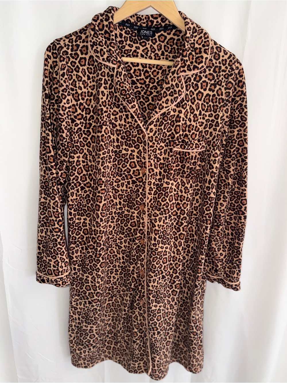 Jones New York Leopard-Print Long Sleeve Nightshirt in Brown and Black